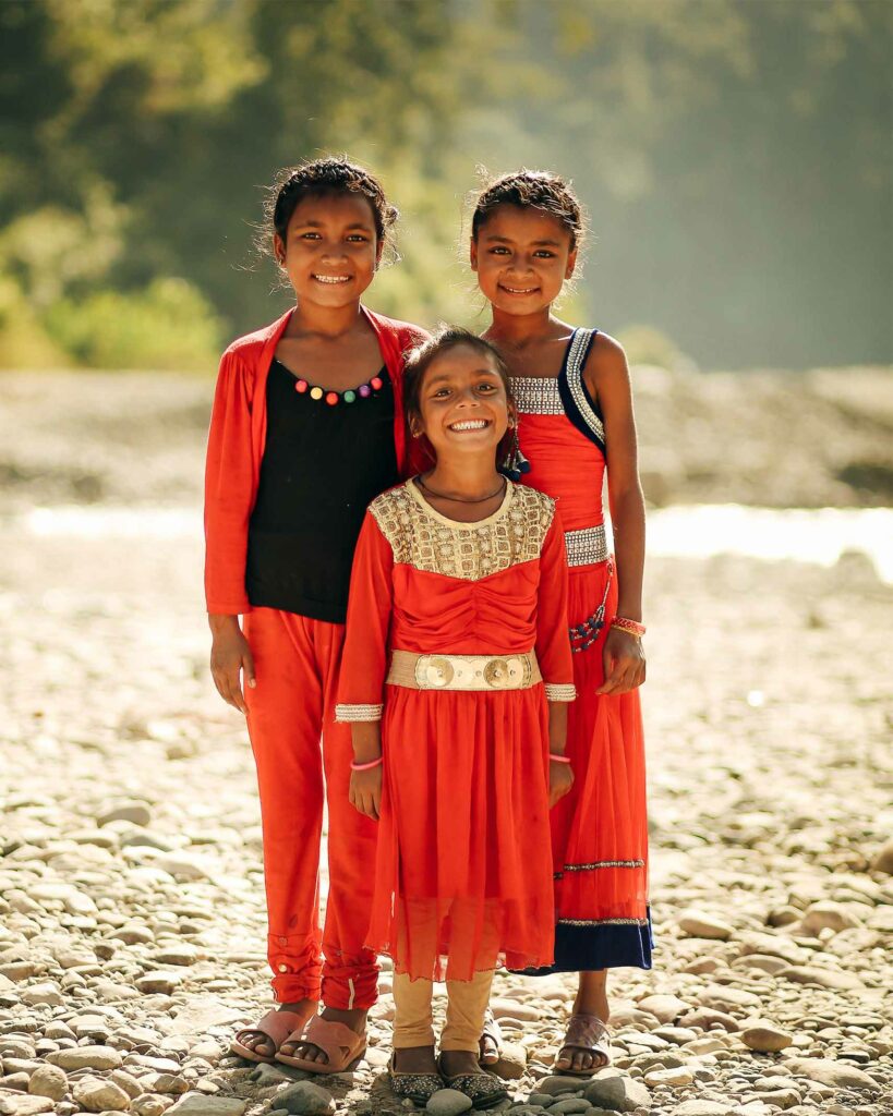 Local children pose for a picture in Nepal