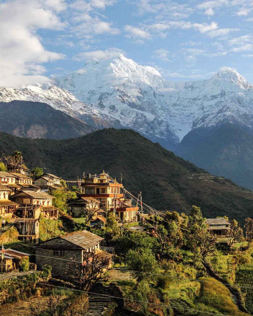 A hillside village in Nepal of the type visitors can experience on a luxury tour with Raj Tamang of Responsible Adventures