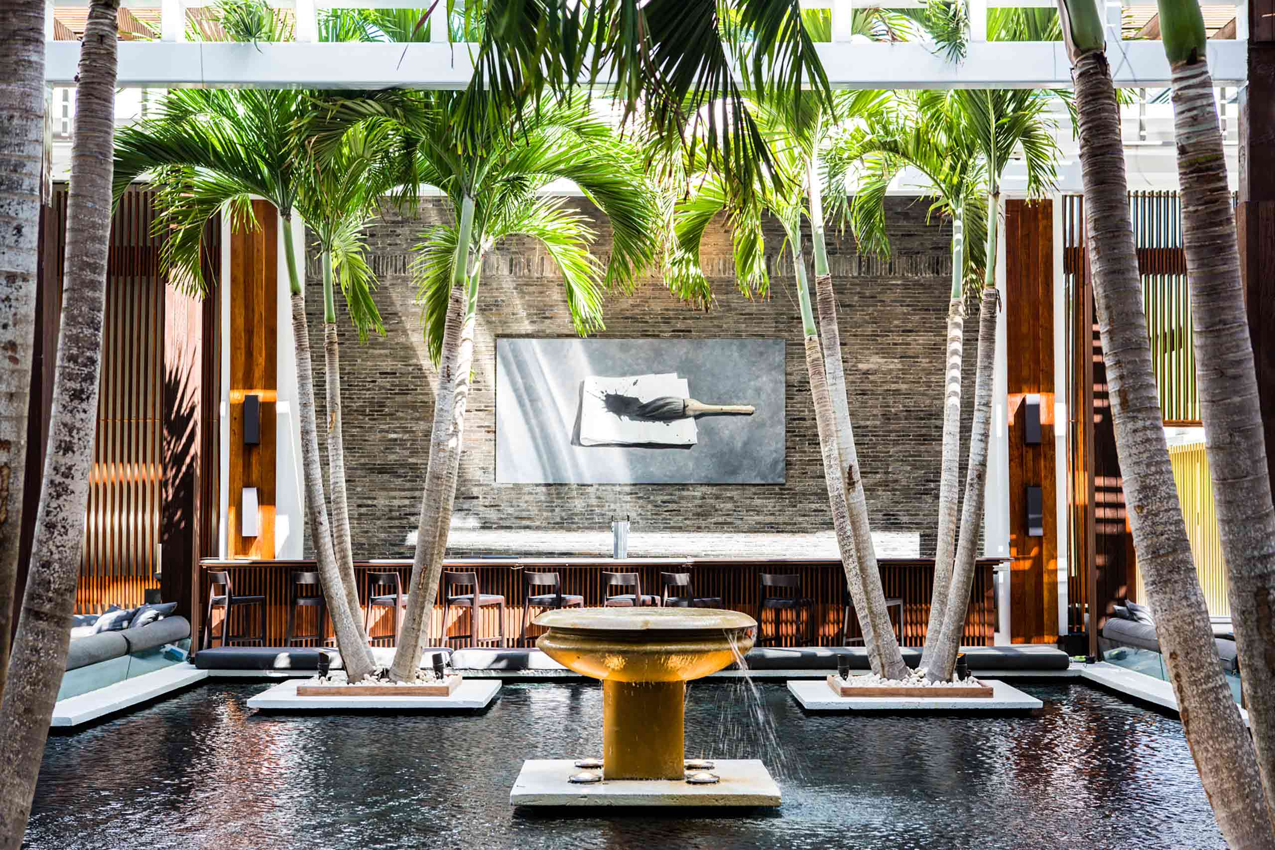 Jaya restaurant with it's reflective pool at the centre at The Setai, Miami Beach, Florida, USA