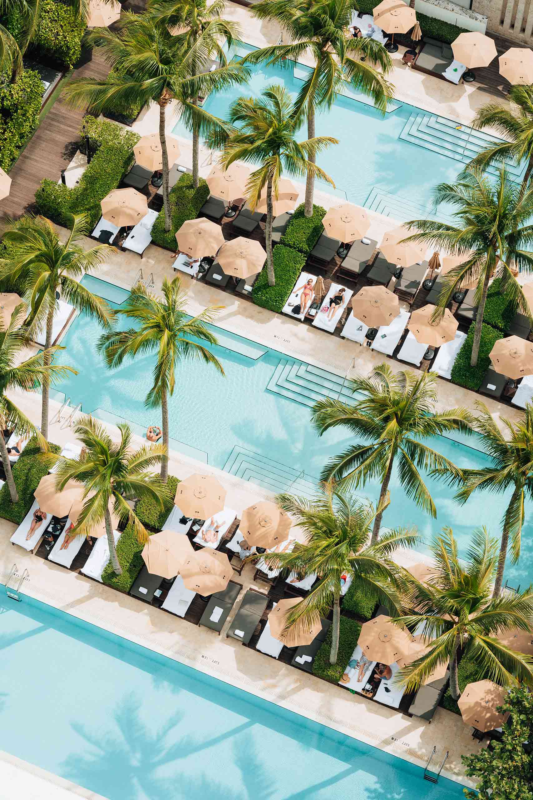 Ariels shot of the pools at The Setai, Miami Beach, Florida, USA.