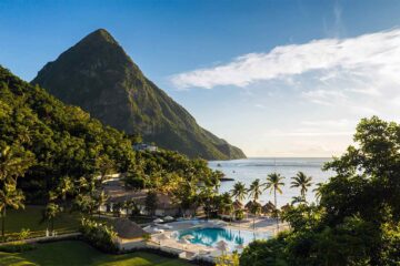 Aerial view of Sugar Beach, A Viceroy Resort, Soufrière, Saint Lucia