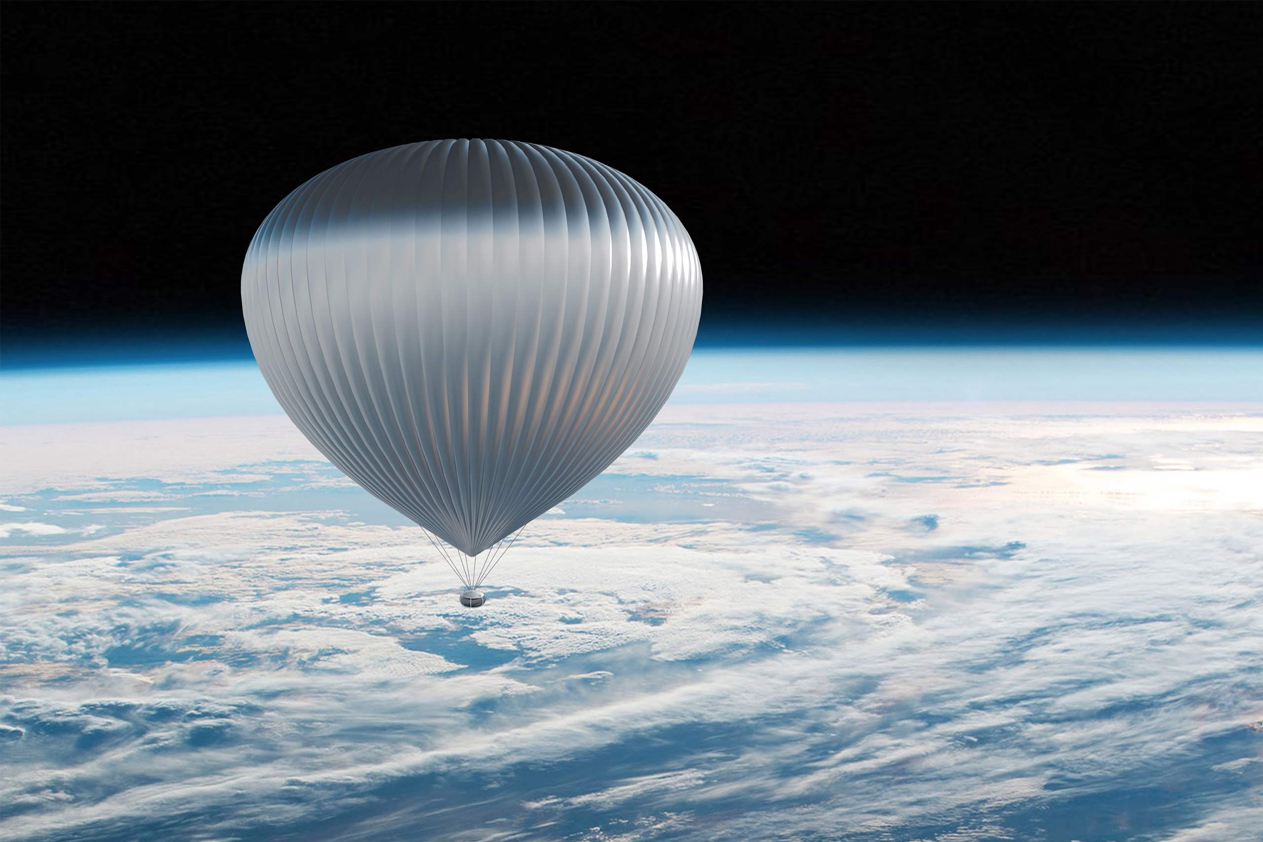 The Zephalto capsule lifted by a stratospheric balloon transporting guests to outer space