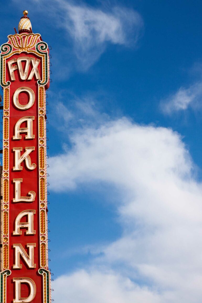 A large sign with letters spelling out Oakland