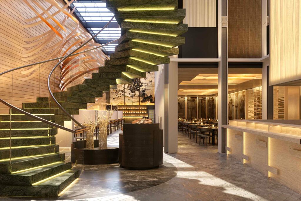 Staircase inside a restaurant at Mandarin Oriental Mayfair, London, United Kingdom