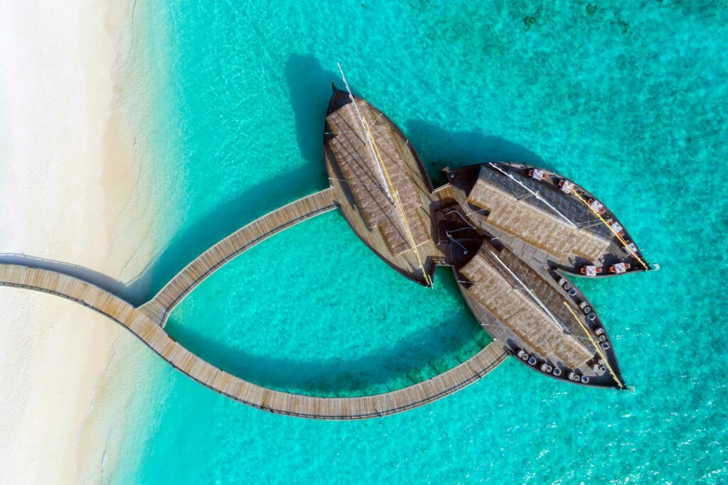 Aerial view of Ba'theli restaurant at Milaidhoo, The Maldives