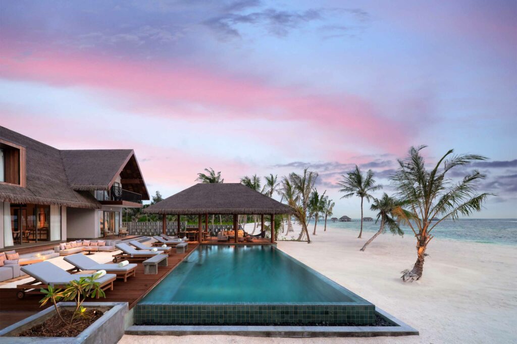 Private pool of the three-bedroom Beach Reserve at Six Senses Kanuhura, The Maldives