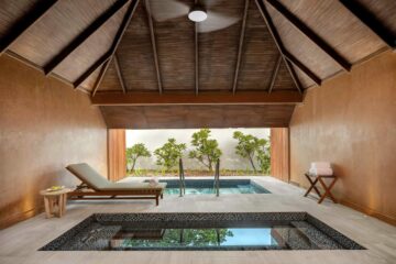 A thermal experience room inside the spa at Six Senses Kanuhura, The Maldives