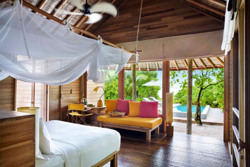 Interiors of a villa at Six Senses Laamu, The Maldives