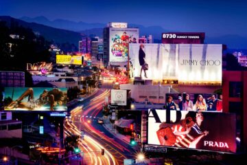 Sunset Strip with fashion billboards, West Hollywood, California, USA