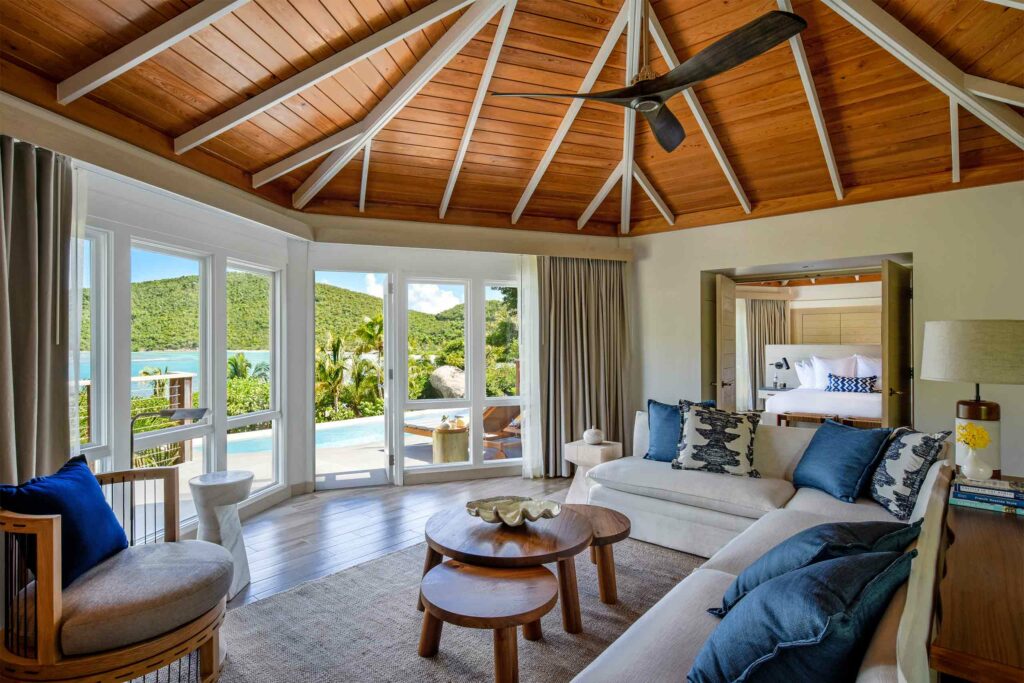 Interiors of a suite at Rosewood Little Dix Bay, Virgin Gorda, British Virgin Islands