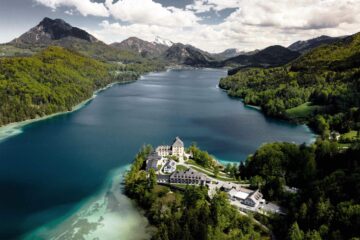 Aerial view of Rosewood Schloss Fuschl, Austria, one of 2024's most exciting new resorts