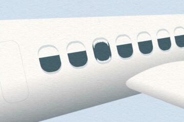 Illustration of a plane with a screaming window symbolising an anxious flyer