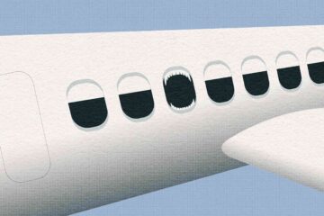 Illustration of a plane with a screaming window symbolising an anxious flyer