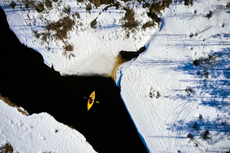 A canoe on a stream in Finnish Lapland