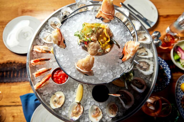 A seafood platter is served in Boston, Massachusetts, USA
