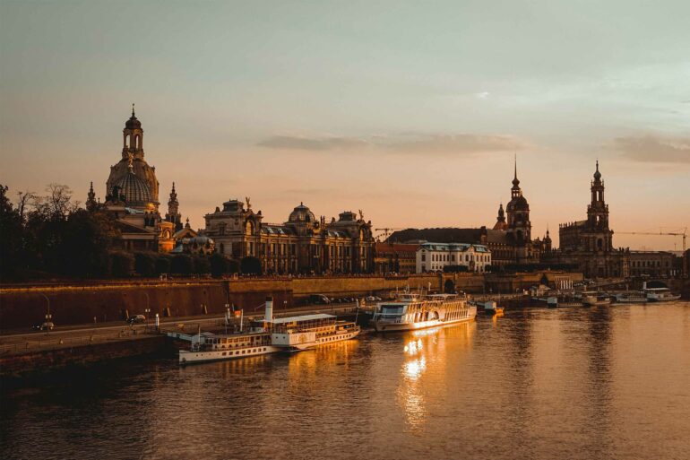 Sunset on the Elbe River in Dresden, Germany