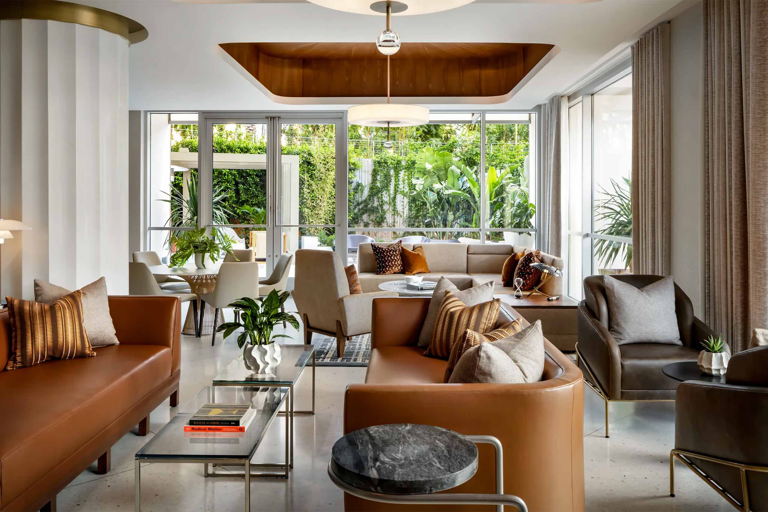 Sophisticated lounge space at Fairmont Century Plaza, Los Angeles, California, USA.