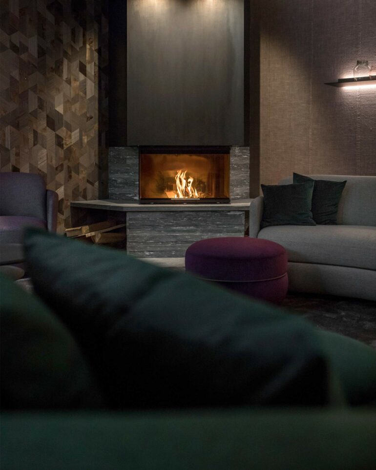 A fireplace at Hotel Arlberg, Lech, Austria