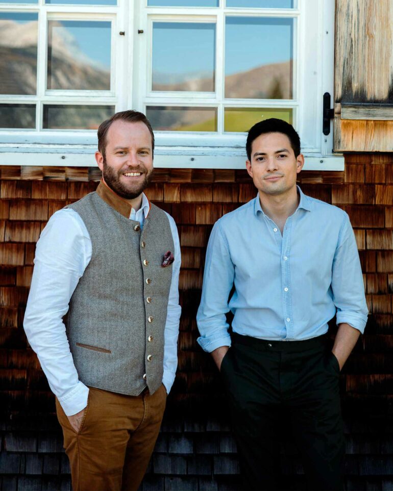 Portrait of Benjamin Schneider and Patrick Krummenacher of Hotel Arlberg, Lech, Austria