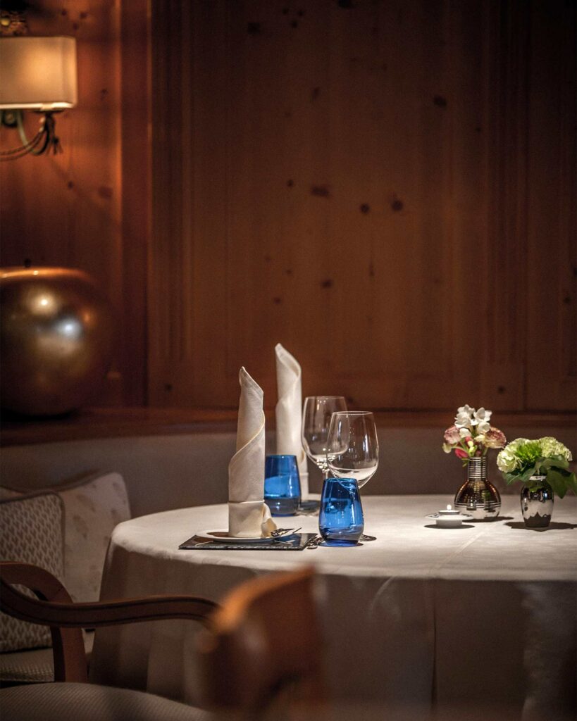 A table is set at the restaurant at Hotel Arlberg, Lech, Austria