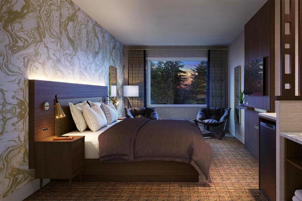 A bedroom at Hotel Zed Tofino, Tofino, Vancouver Island, Canada