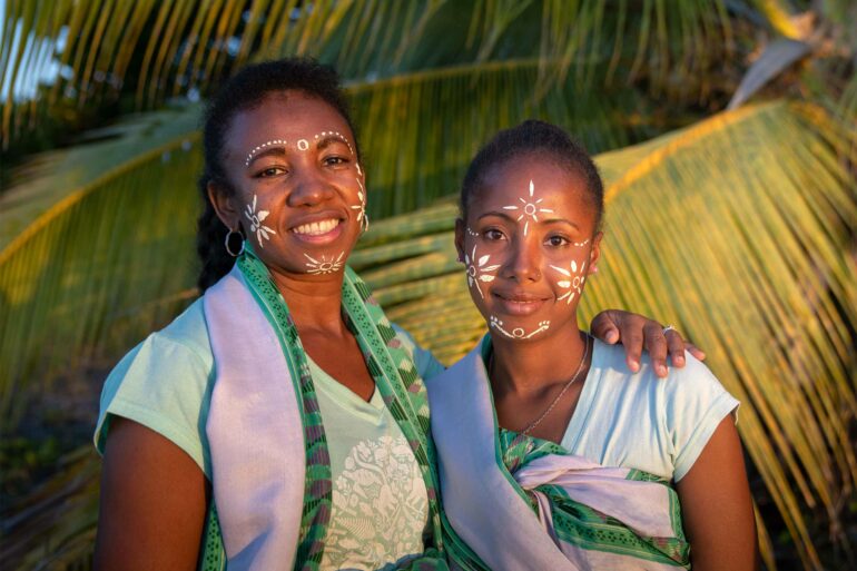 Local children with painted faces in Madagascar