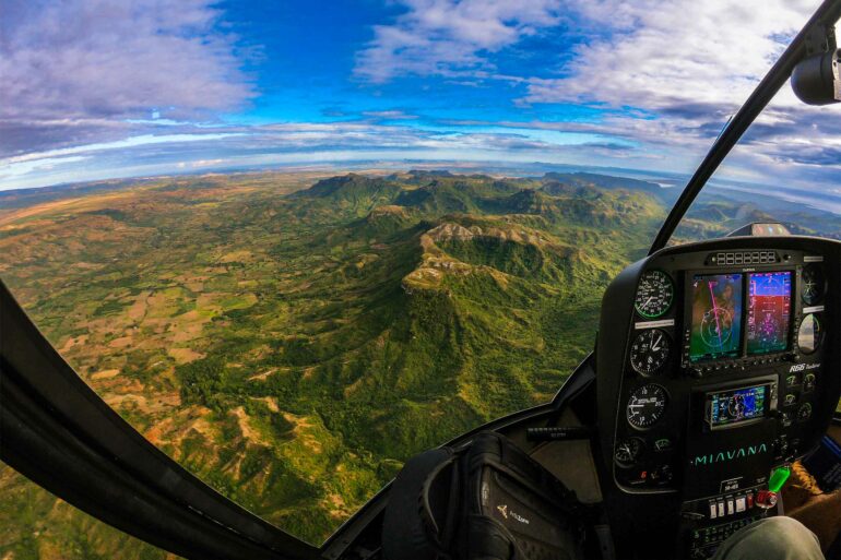 View of the Madagascan landscape from a helicopter