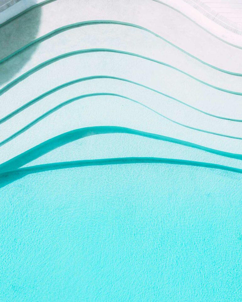 Overhead view of the main pool at Miavana by Time + Tide, Nosy Ankao, Madagascar