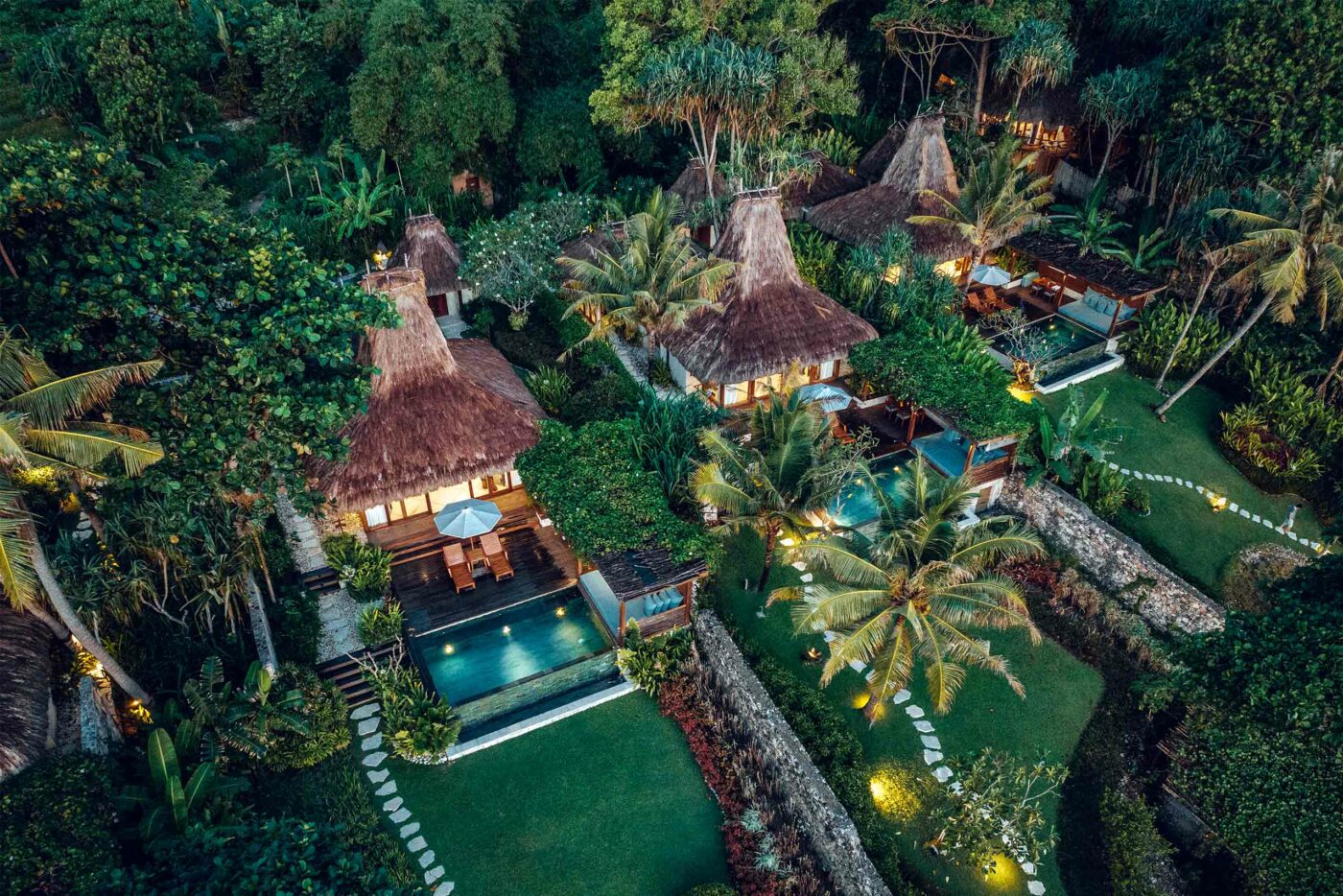 Aerial view of villas at NIHI Sumba, Sumba, Indonesia