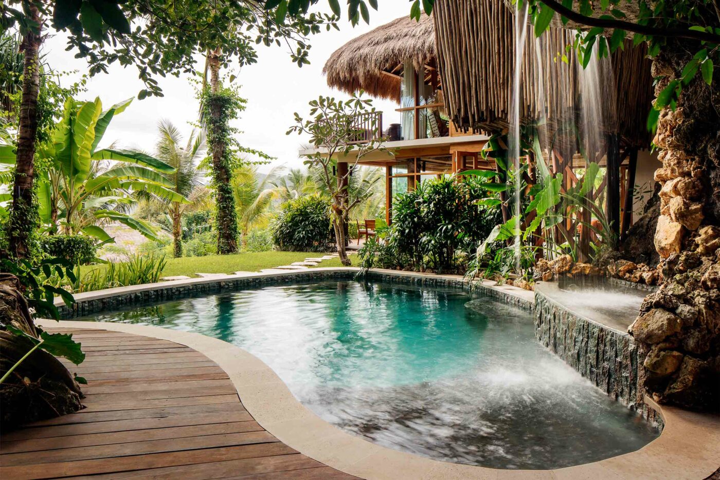 A organic-shaped swimming pool at NIHI Sumba, Sumba, Indonesia