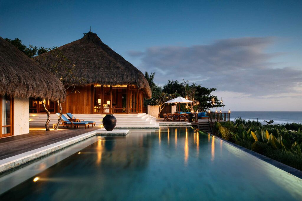 View over the pool of a private villa at NIHI Sumba, Sumba, Indonesia