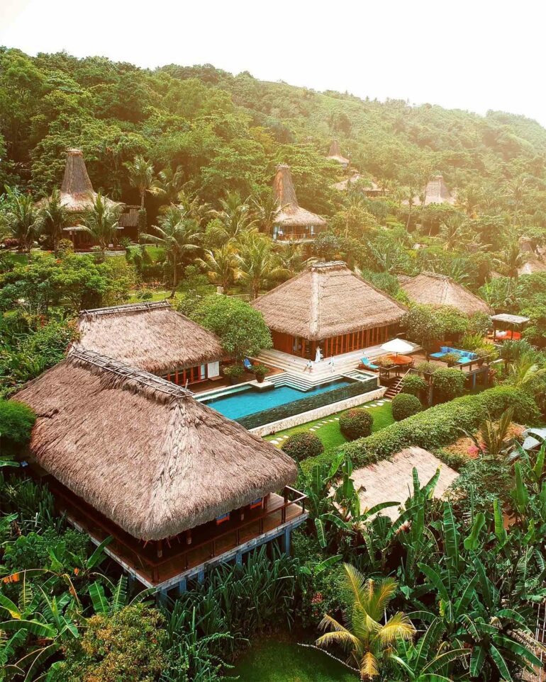 Aerial view of the main pool at NIHI Sumba, Sumba, Indonesia