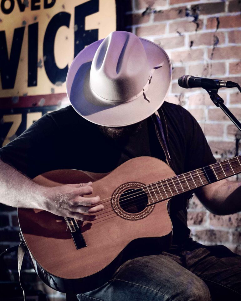 A musician plays the guitar in Nashville, Tennessee, USA