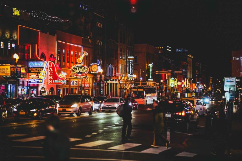 Neon signs on the streets of Nashville, Tennessee, USA