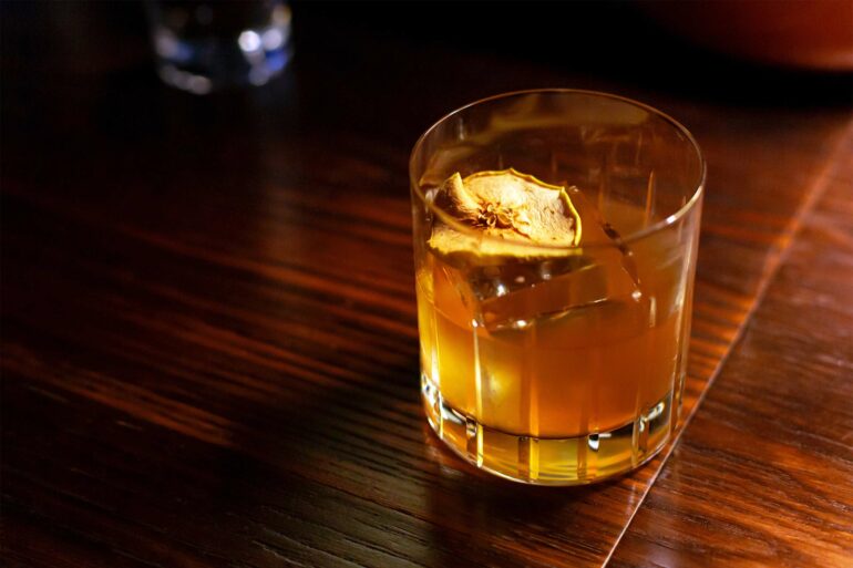 A glass of Bourbon is served in Nashville, Tennessee, USA