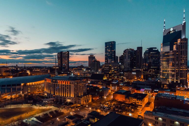 The skyline of Nashville, Tennessee, USA