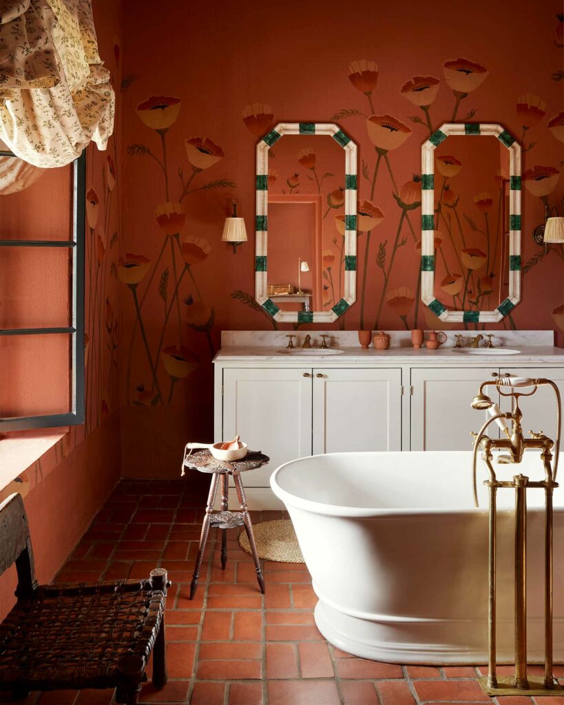 A red bathroom at Sterrekopje, Franschhoek, South Africa