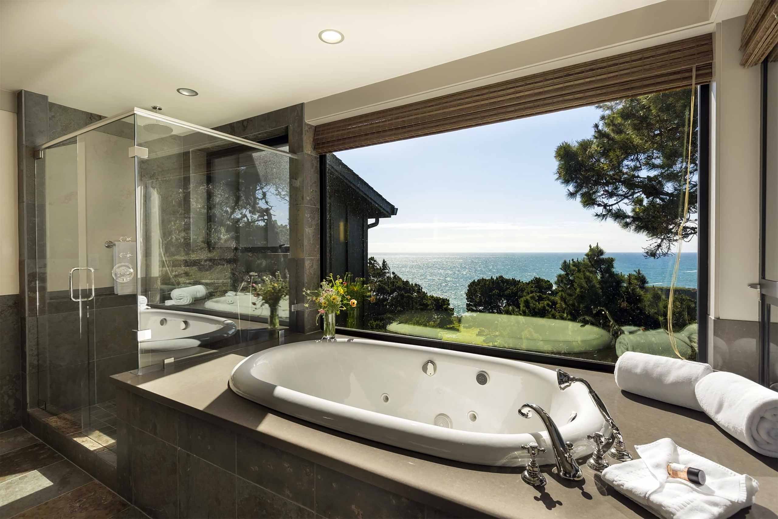 Bathtub with a view at Heritage House Resort & Spa, Mendocino, California, USA