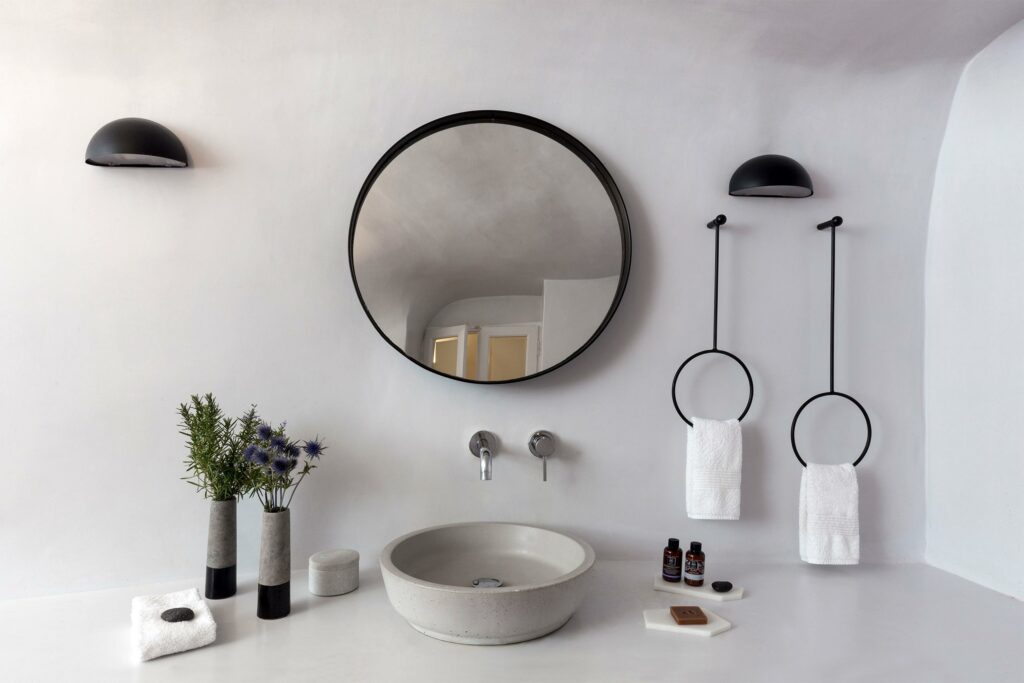 Bathroom at The Vasilicos, Santorini, Greece, one of the most stylish homes turned hotels