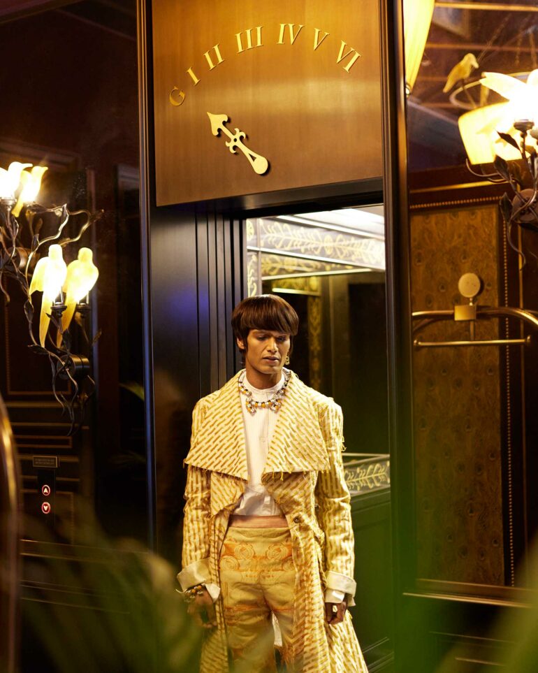 Namal Lanka outside the elevator at l'oscar London, United Kingdom