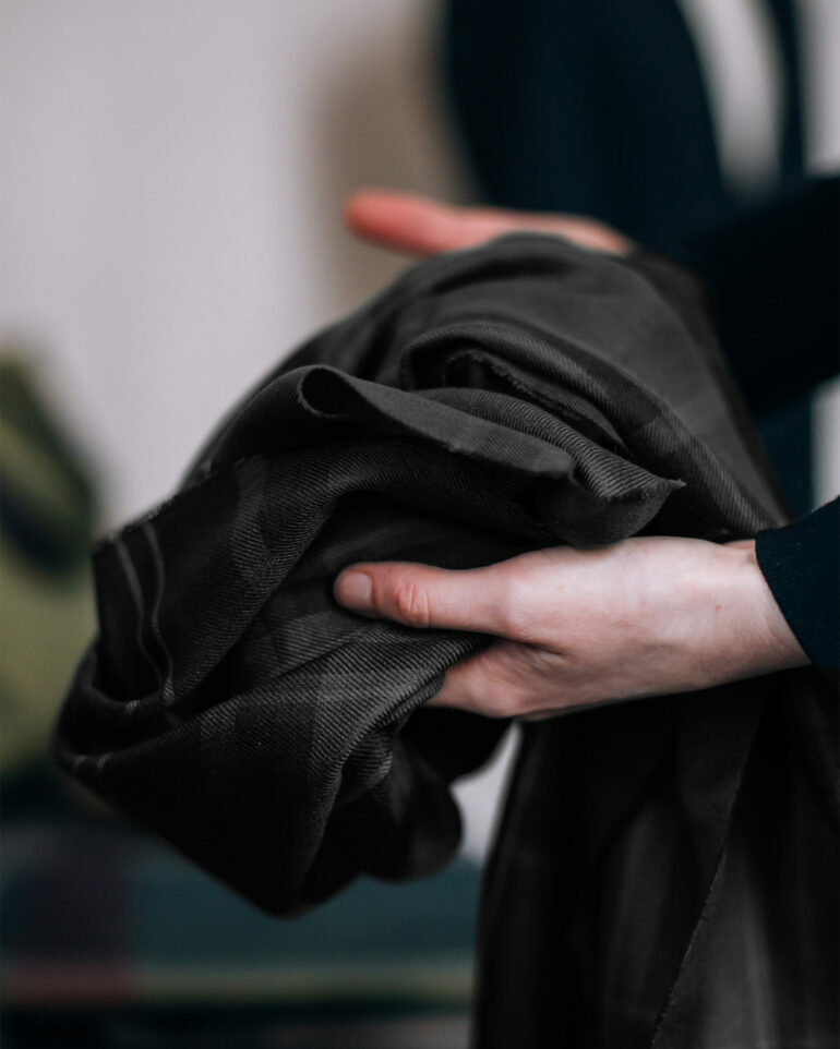 A tartan-patterned garment by Araminte Campbell, Edinburgh, Scotland