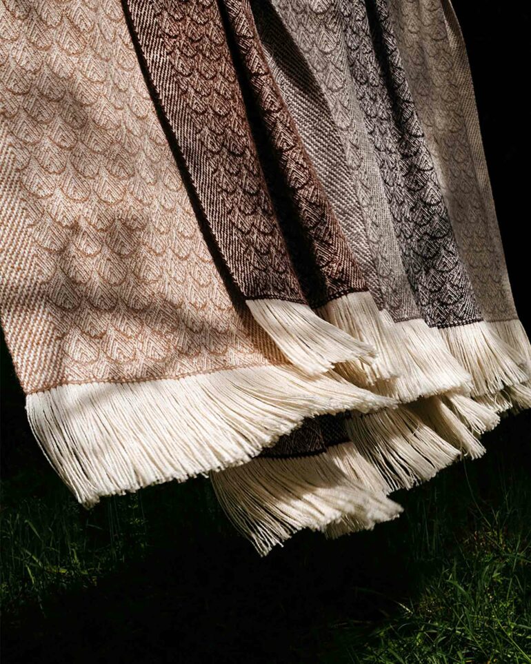 Signature feather scarves by Araminta Campbell, Edinburgh, Scotland