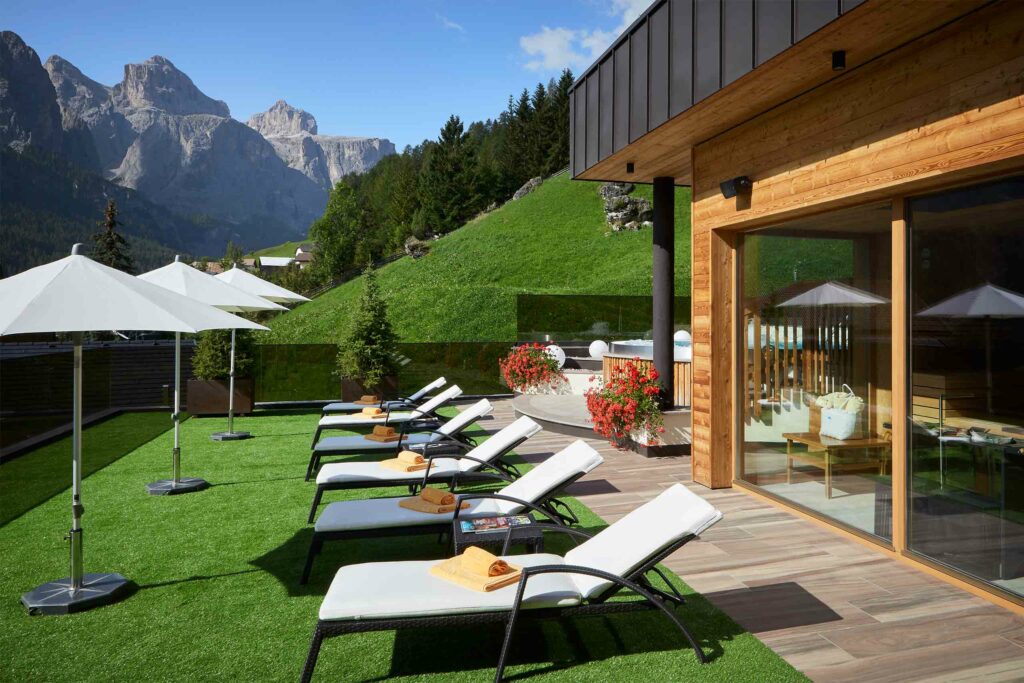 Loungers with a view of the mountains in Alta Badia, Italy