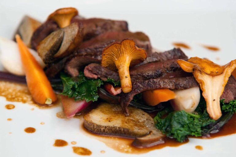 A meal is served in Perthshire, Scotland. Scottish cuisine is experimenting with flavours and textures