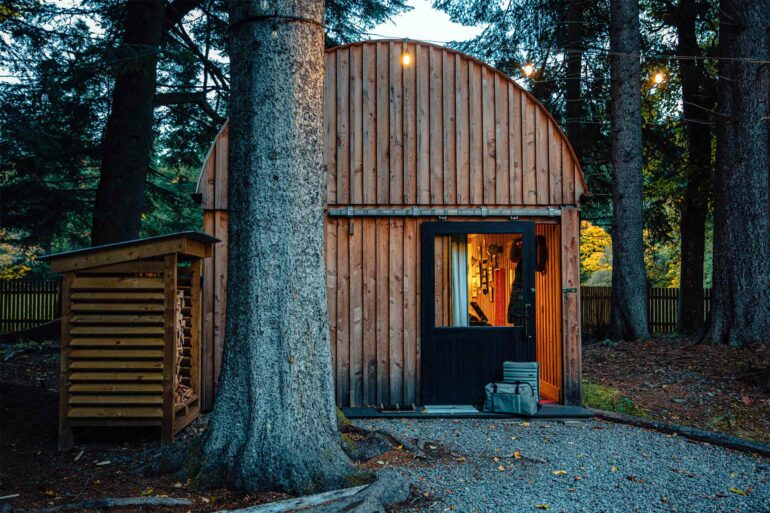 Exterior view of a guest hut in Scotland