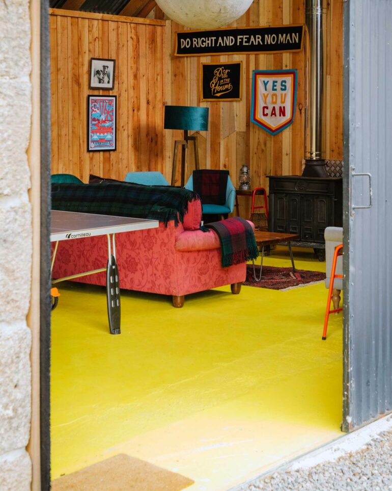 Interiors of a guest hut in a Scottish forest