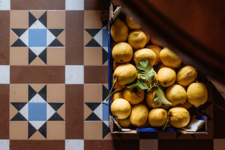 Lemons on display at The Bear's Larder, Edinburgh, Scotland