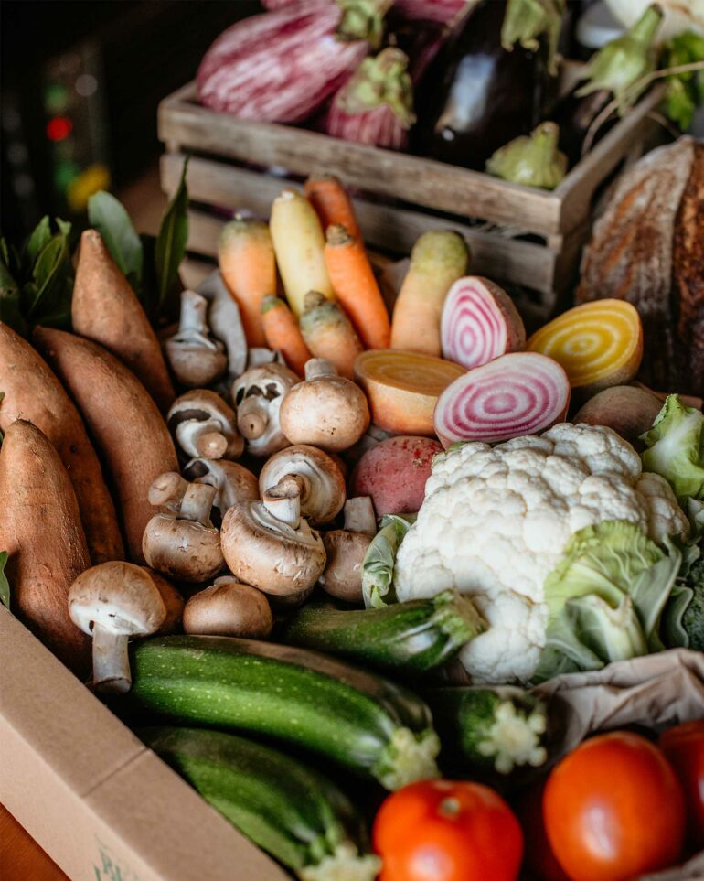Fresh produce available for purchase from The Bear's Larder, Edinburgh, Scotland
