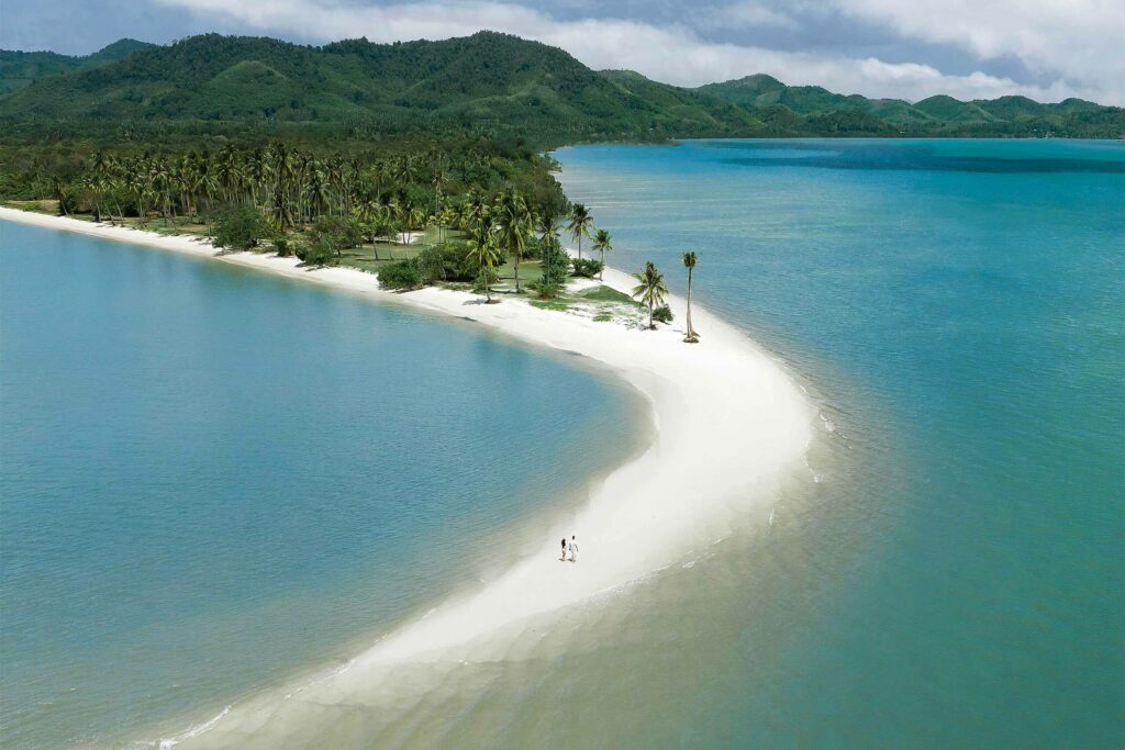Laem Haad Beach with its distinctive long strip of white sand, reaching out into the sea.