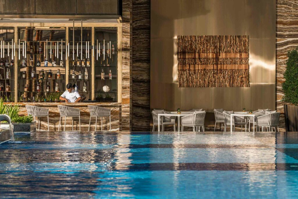 A bar and pool at Four Seasons Kuala Lumpur, Malaysia.